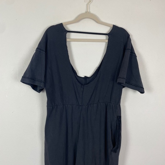 Free People Black Cozy Good Side Jumpsuit V Neck Short Sleeve Lounge Relaxed M - Picture 8 of 10